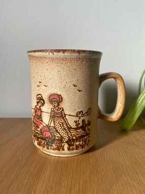 Vintage 1970s Dunoon Ceramics Scotland Stoneware Mug Ladies in Meadow Rare